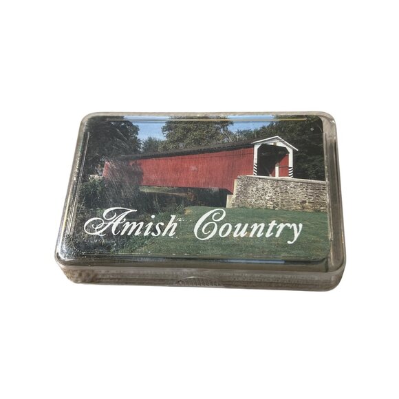 Amish Country Playing Cards Featuring Red Covered Bridge Design Plastic Case - Picture 1 of 3